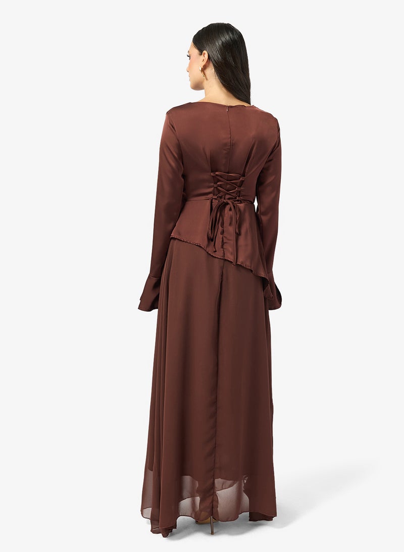 Khizana Dress With Aysmmetric Mock Top & Trail - Image 2